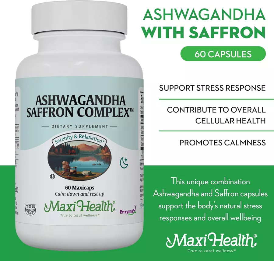 מקסי הלט אשווגנדה זעפרן קומפלקס 60 כמוסות | Ashwaganda Saffron Complex, 60 Caps maxi health
