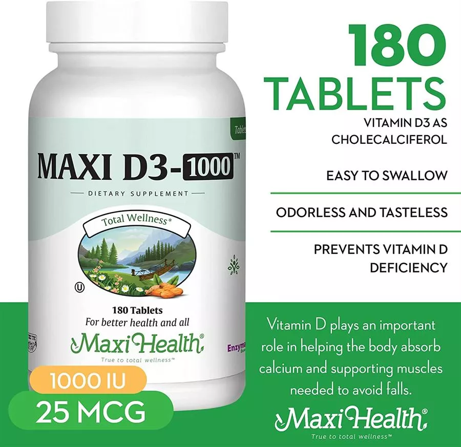 ויטמין D3 1000 יחב״ל 180 טבליות מקסי הלט |  Vitamin D3 1000 Iu 180 Tabs