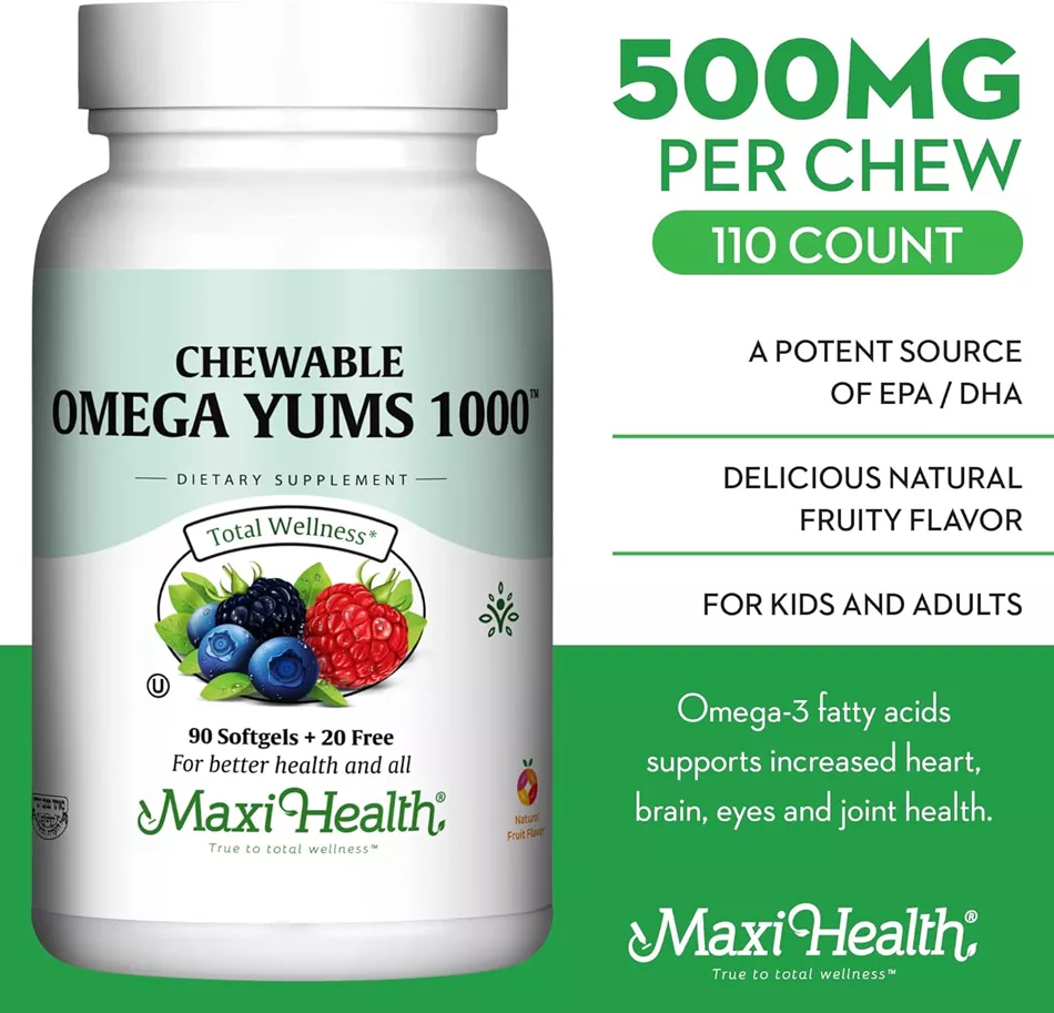 מקסי הלט אומגה 3 יומס 1000 110 כמוסות | Maxi Health Omega Yums 1000 110 Chews