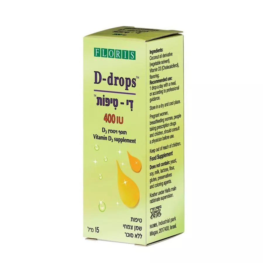 ויטמין D400 יחב״ל 15 מ״ל פלוריש | VIT.D DROPS 400 ADULTS 15