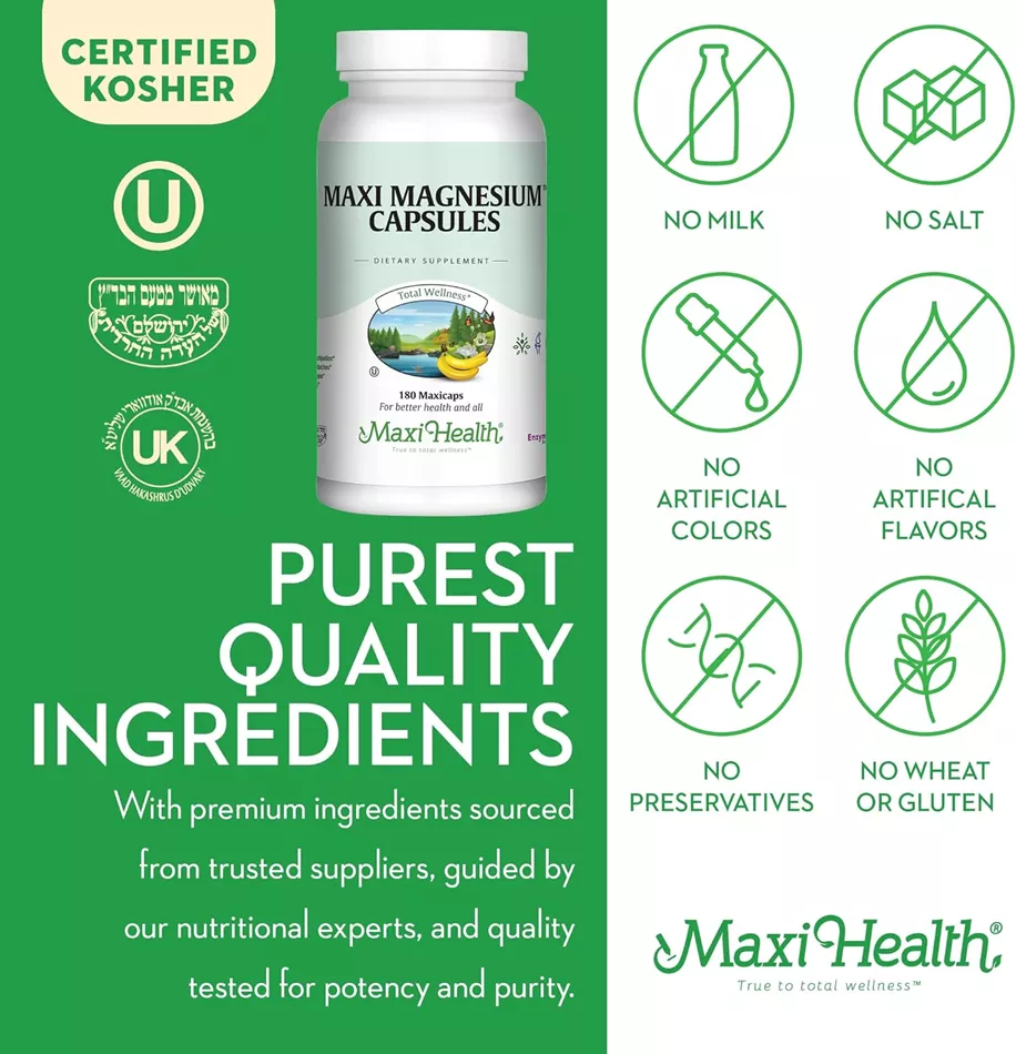 מקסי הלט מגנזיום בכמוסות 180 כמוסות | Maxi Health Magnesium Capsules 180 Caps