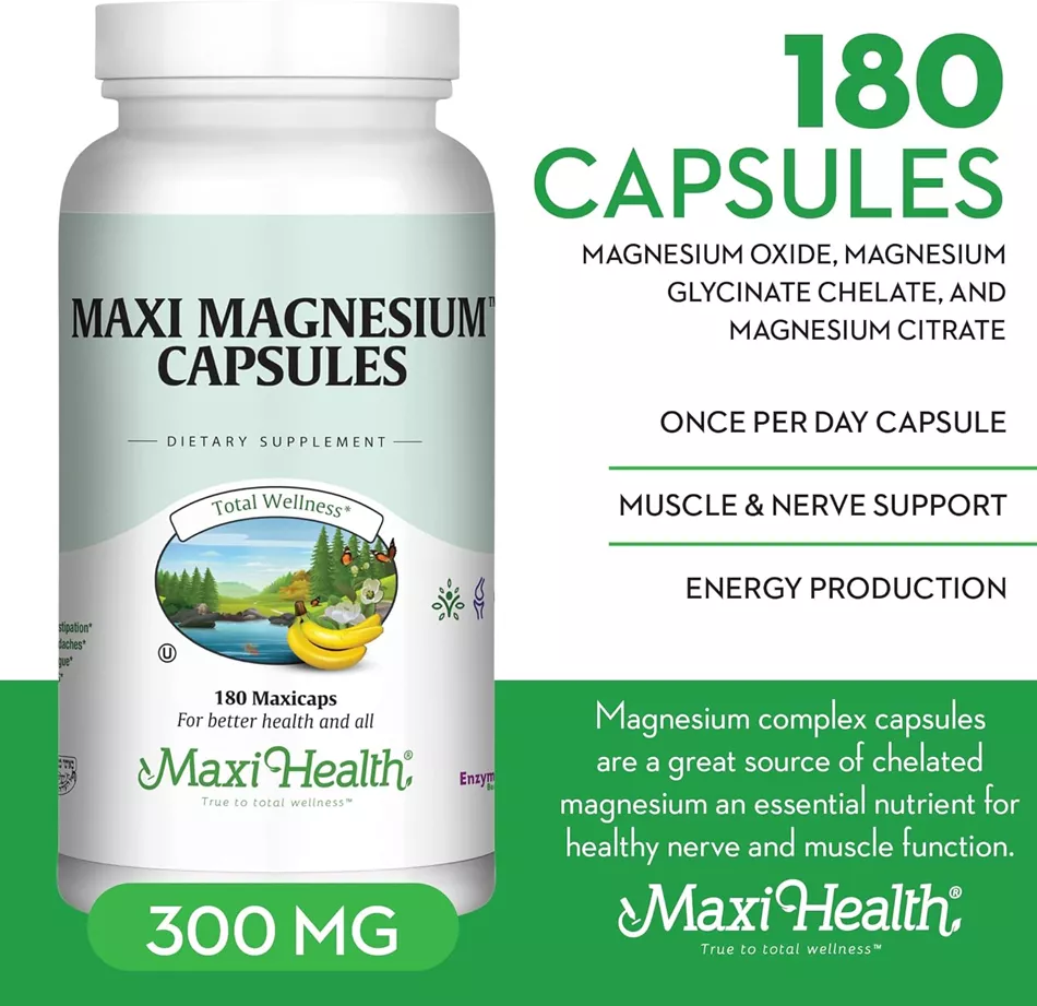 מקסי הלט מגנזיום בכמוסות 180 כמוסות | Maxi Health Magnesium Capsules 180 Caps