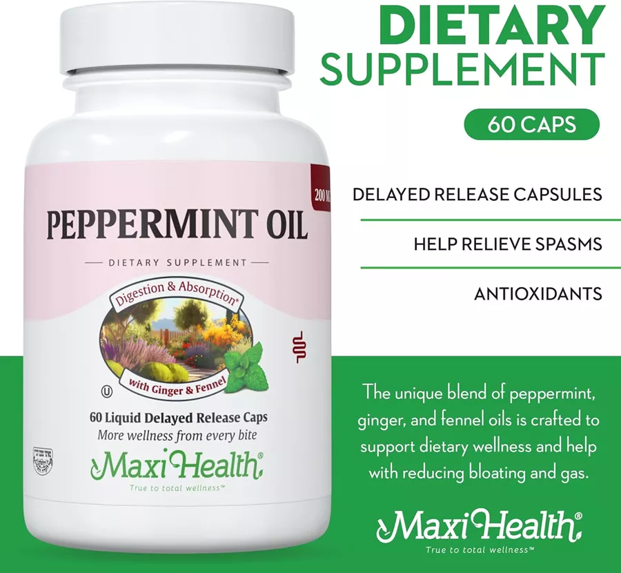 מקסי הלט שמן מנטה פפרמינט 60 כמוסות רכות | maxi health Peppermint Oil Liquid Caps, 60 Caps