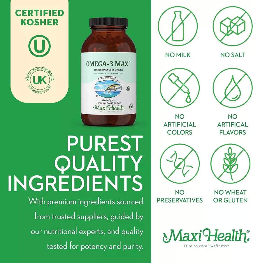 מקסי הלט אומגה 3 מקס 180 כמוסות ג׳ל | Maxi health Omega-3 Max 180 Softgel