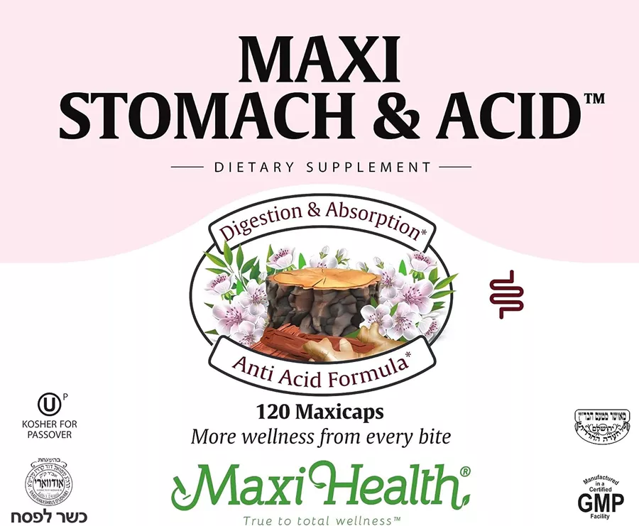 מקסי הלט סטומיק אנד אסיד 120 כמוסות כשר לפסח | Maxi health Stomach & Acid 120 Caps Kosher For Passover