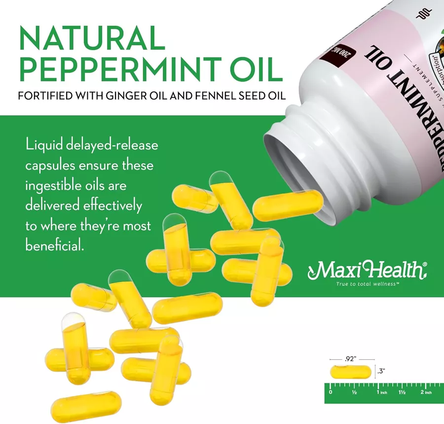 מקסי הלט שמן מנטה פפרמינט 60 כמוסות רכות | maxi health Peppermint Oil Liquid Caps, 60 Caps