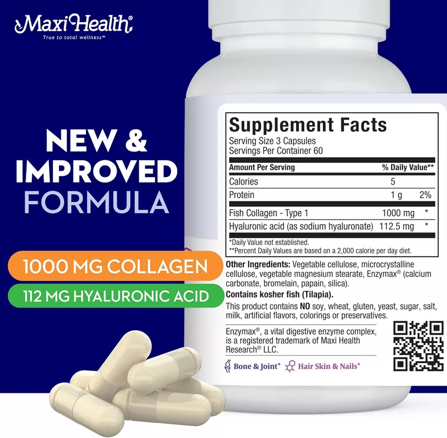 מקסי הלט קולגן 100 מ״ג 180 כמוסות | Collagen H.A. 1000 Mg 180 Caps