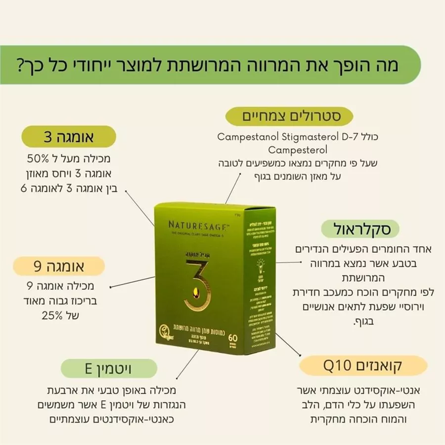 אומגה 3 מרווה‎ ‎מרושתת 60 כמוסות‎ ‎ נייצרס סייג׳
